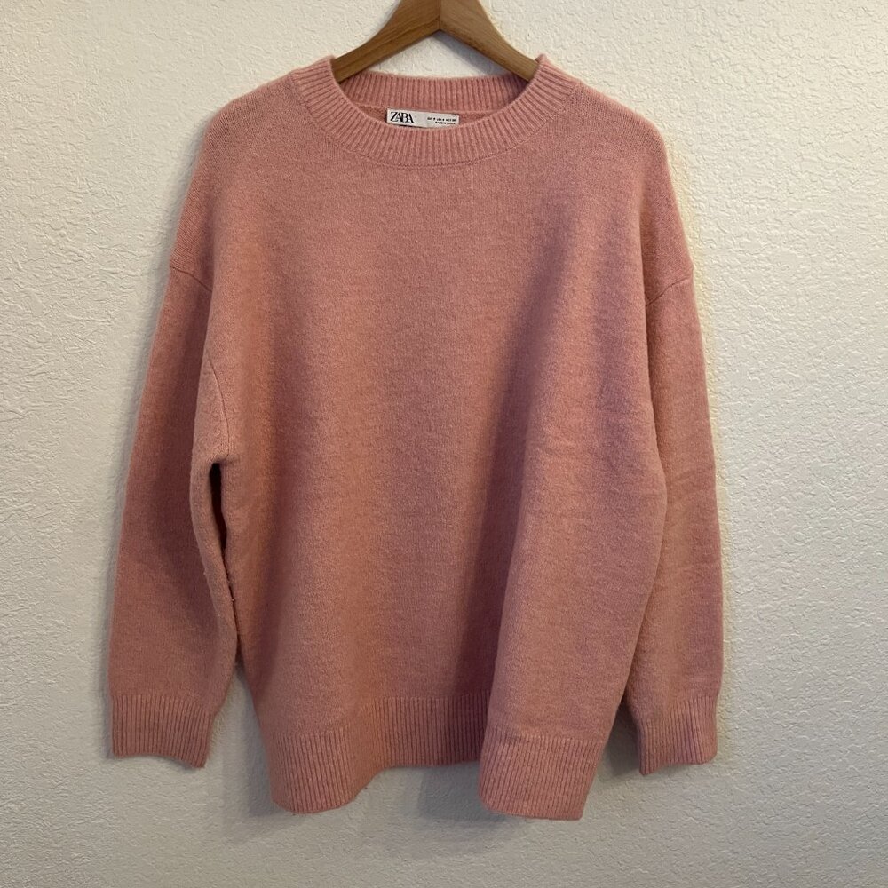 Zara Baby Pink Overized Chunky Crewneck Sweater S Wool Blend - Picture 2 of 7